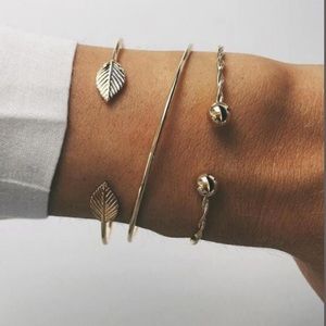 NEW Gold Open Cuff Bangle Bracelet Set